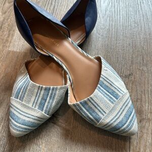 Tommy Hilfiger Blue and White Striped Pointed D'Orsay Flats